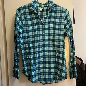 J. Crew Turquoise Half Popover Flannel, XS
